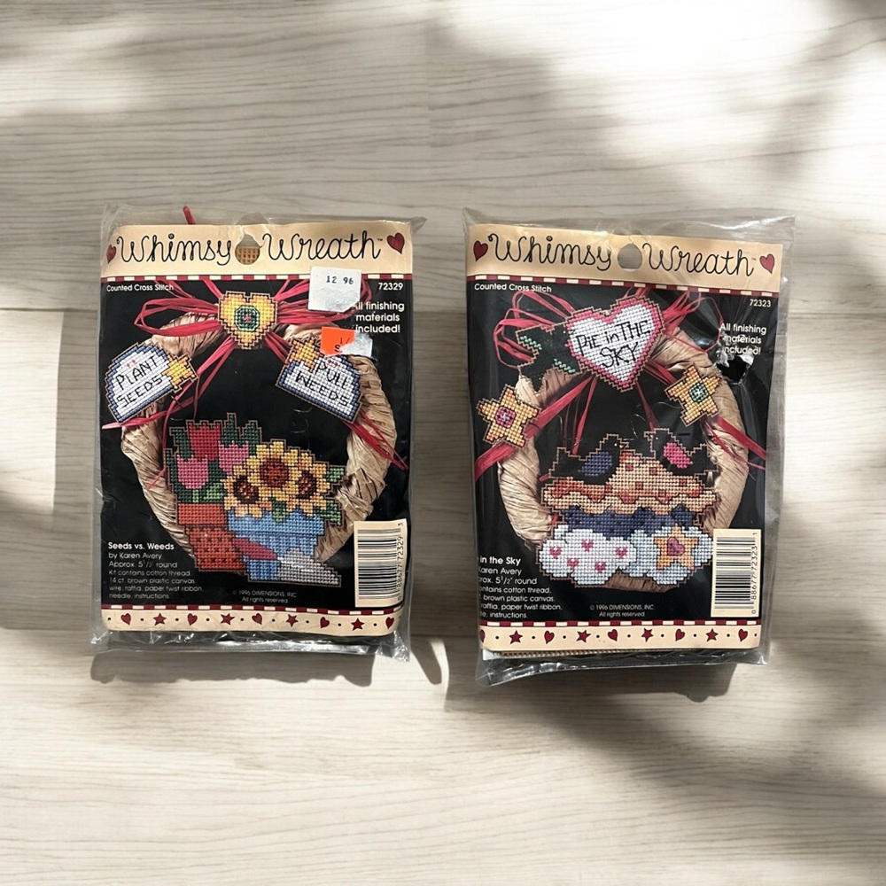 NWT Set of 2 Dimensions Whimsy Wreaths Autumn Counted Cross Stitch Kits